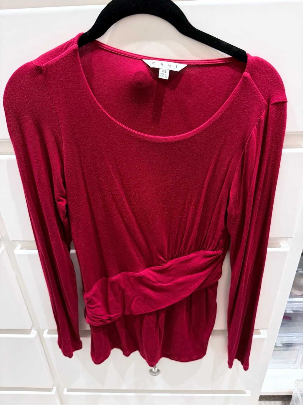 2 CAbi Long-Sleeve Gathered Waist Tops - 
 Berry & Black